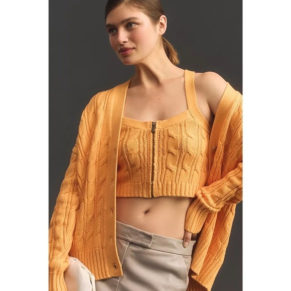 Anthropologie Sweaters - NWT Anthropologie MAEVE Oversized Cable Wool Blend Cardigan Sweater Orange XXS